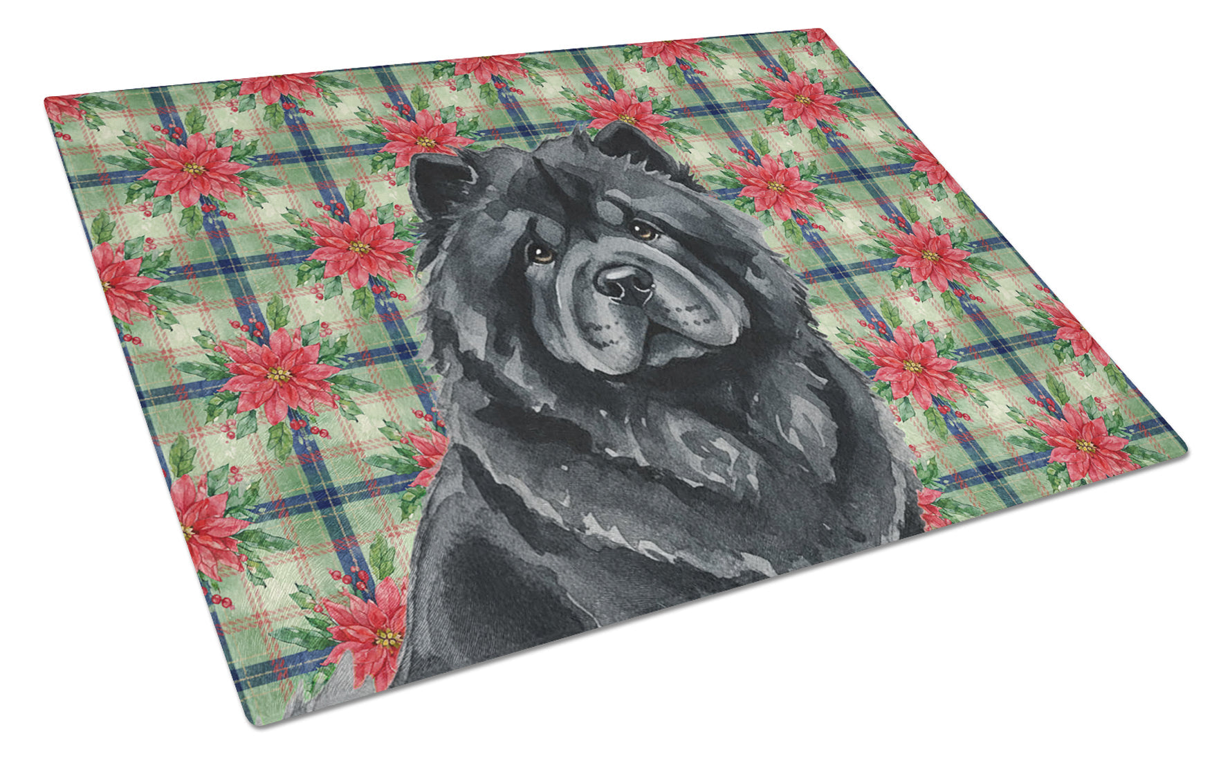 Black Chow Chow Christmas PoinsettIas Cutting Board Tempered Glass Kitchen Cutting Surface, Heat Resistant Chopping, Non-Slip Feet, Food Prep & Serving