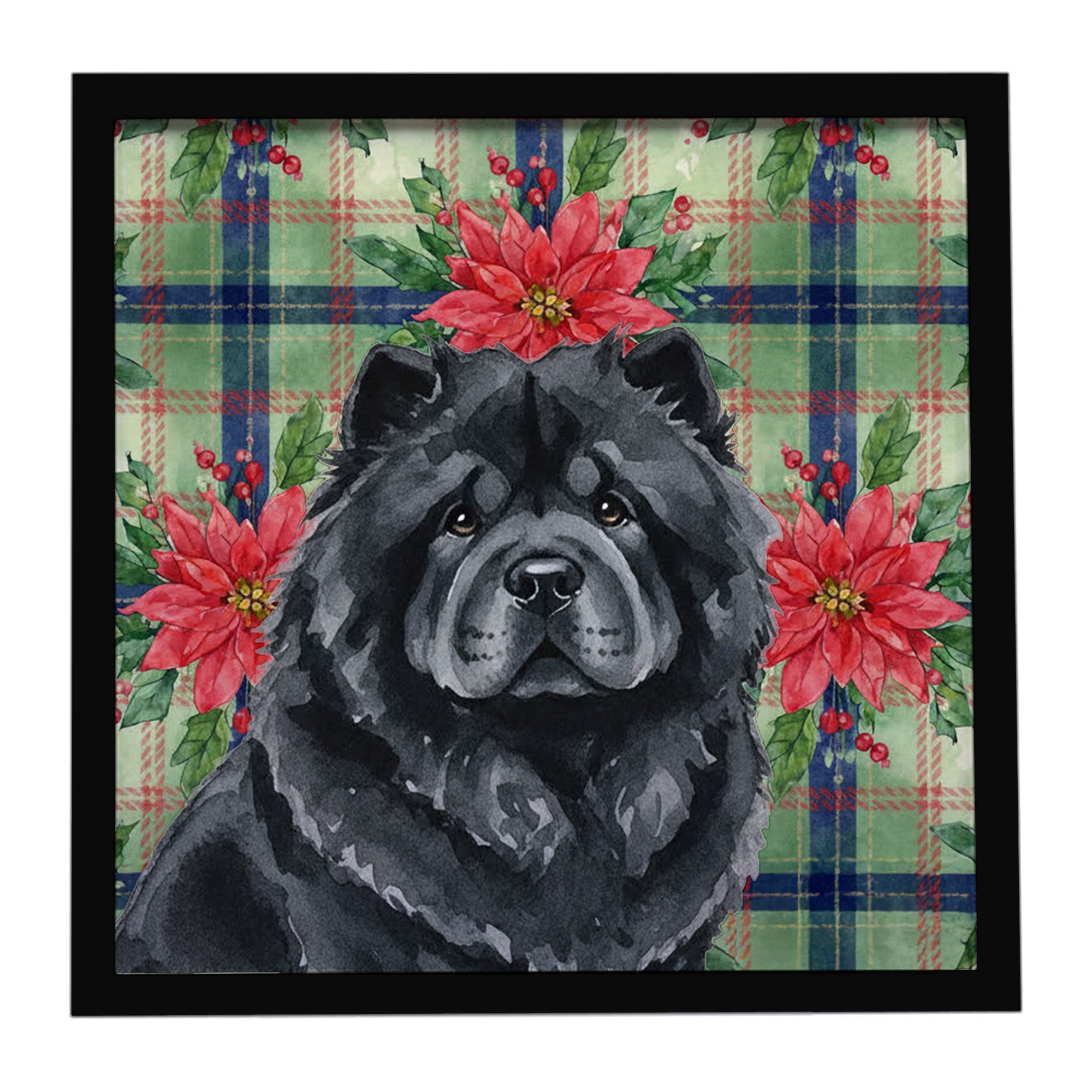 Black Chow Chow Christmas PoinsettIas Framed Metal Print Bathroom, Kitchen, Office, Home Decor Wall Art Ready to Hang, Square, 8X8