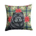 Black Chow Chow Christmas PoinsettIas Decorative Throw Pillow 14x14 Indoor Outdoor Accent Cushion, Fabric Cover with Insert for Sofa, Bed, Porch & Living Room