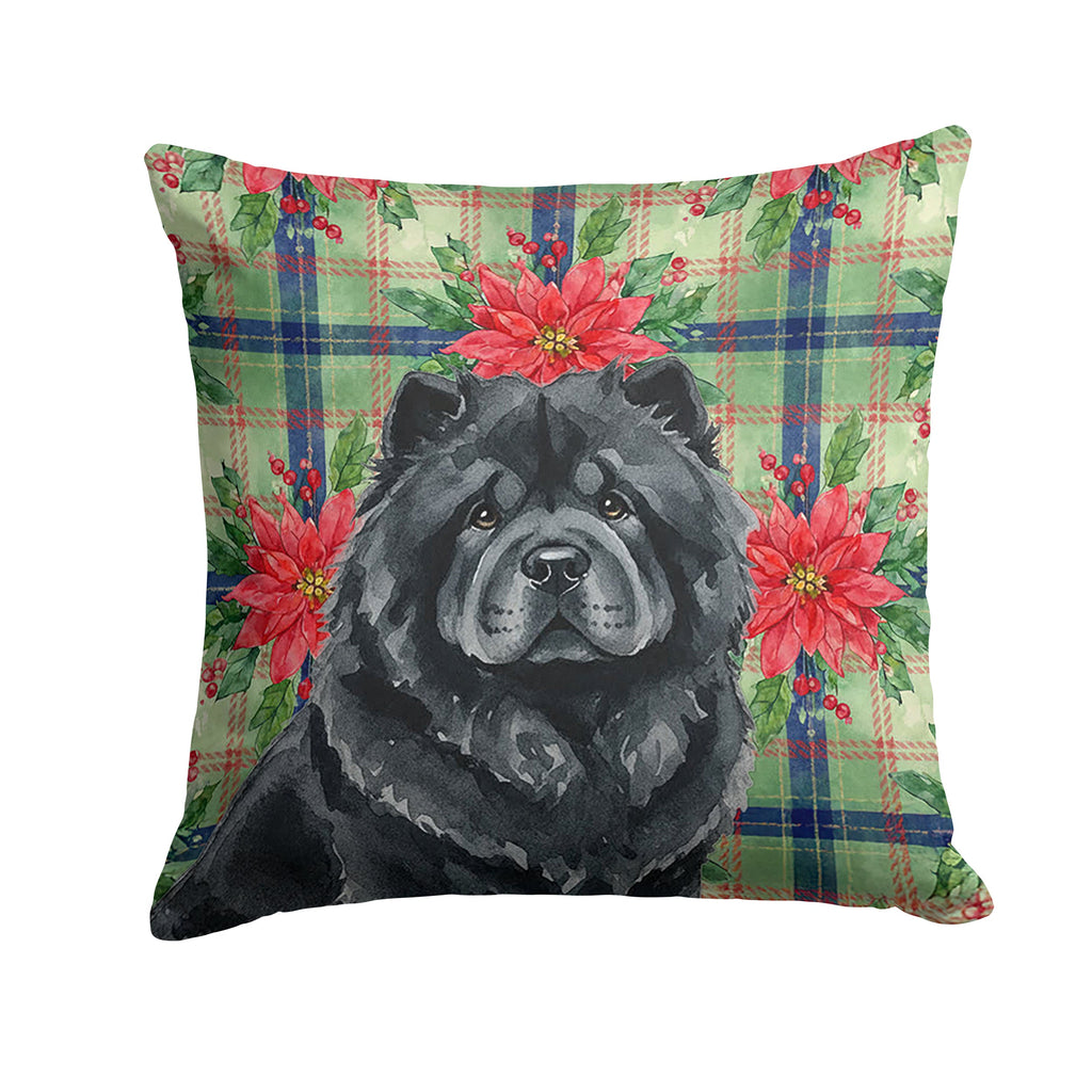 Black Chow Chow Christmas PoinsettIas Decorative Throw Pillow 18x18 Indoor Outdoor Accent Cushion, Fabric Cover with Insert for Sofa, Bed, Porch & Living Room