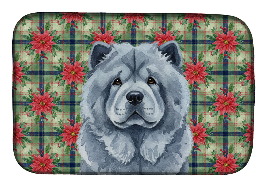 Blue Chow Chow Christmas PoinsettIas Dish Drying Mat Absorbent Dish Drying Mat Pad for Kitchen Counter Dish Drainer Mat for Countertop, 14 x 21", Multicolor