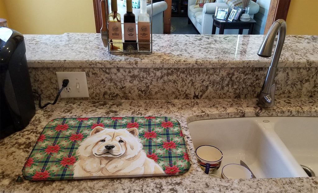Cream Chow Chow Christmas PoinsettIas Dish Drying Mat Absorbent Dish Drying Mat Pad for Kitchen Counter Dish Drainer Mat for Countertop, 14 x 21", Multicolor