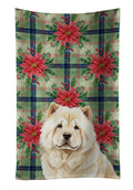 Cream Chow Chow Christmas PoinsettIas Kitchen Towel Velour Plush Front and Cotton Loop Back Machine Washable