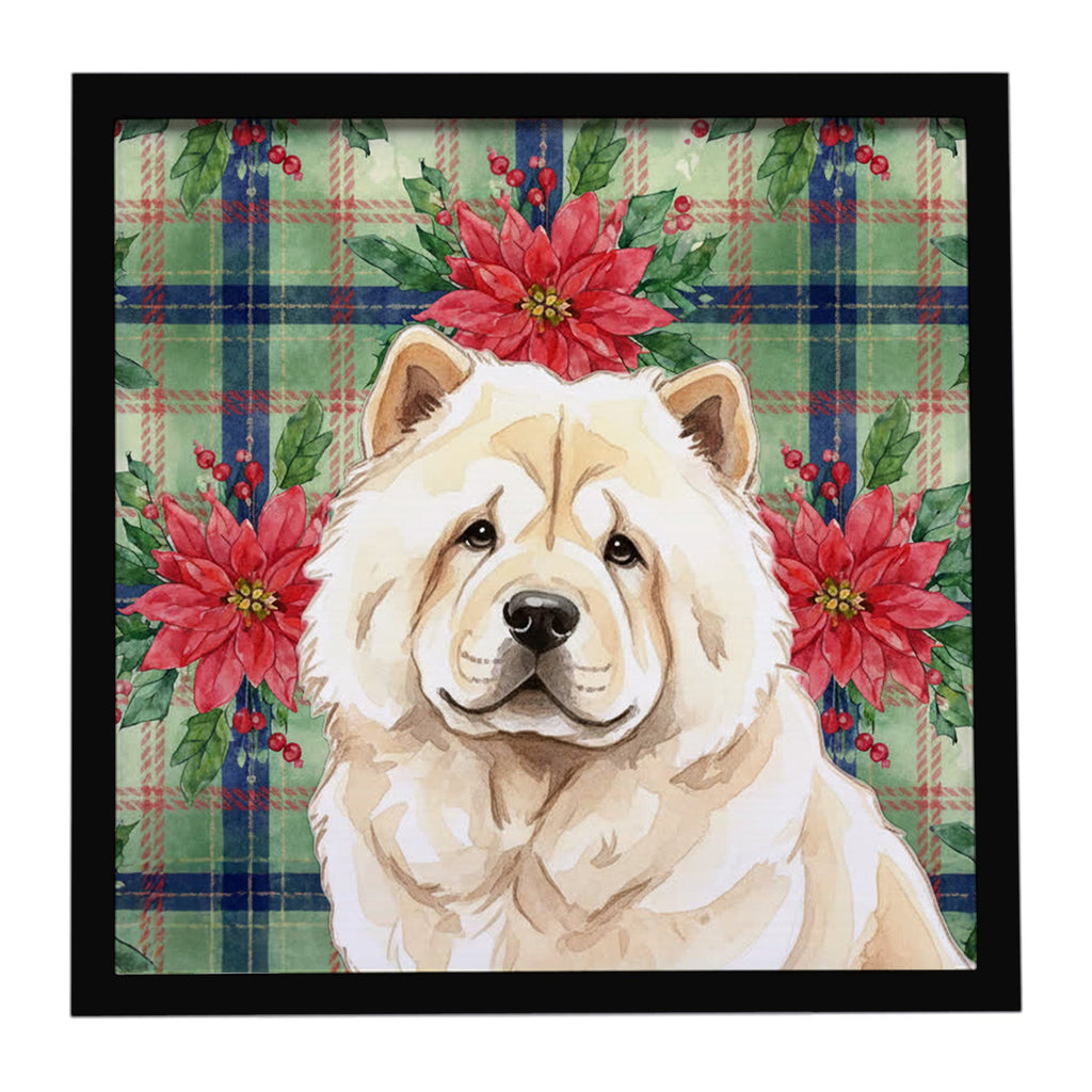 Cream Chow Chow Christmas PoinsettIas Framed Metal Print Bathroom, Kitchen, Office, Home Decor Wall Art Ready to Hang, Square, 8X8