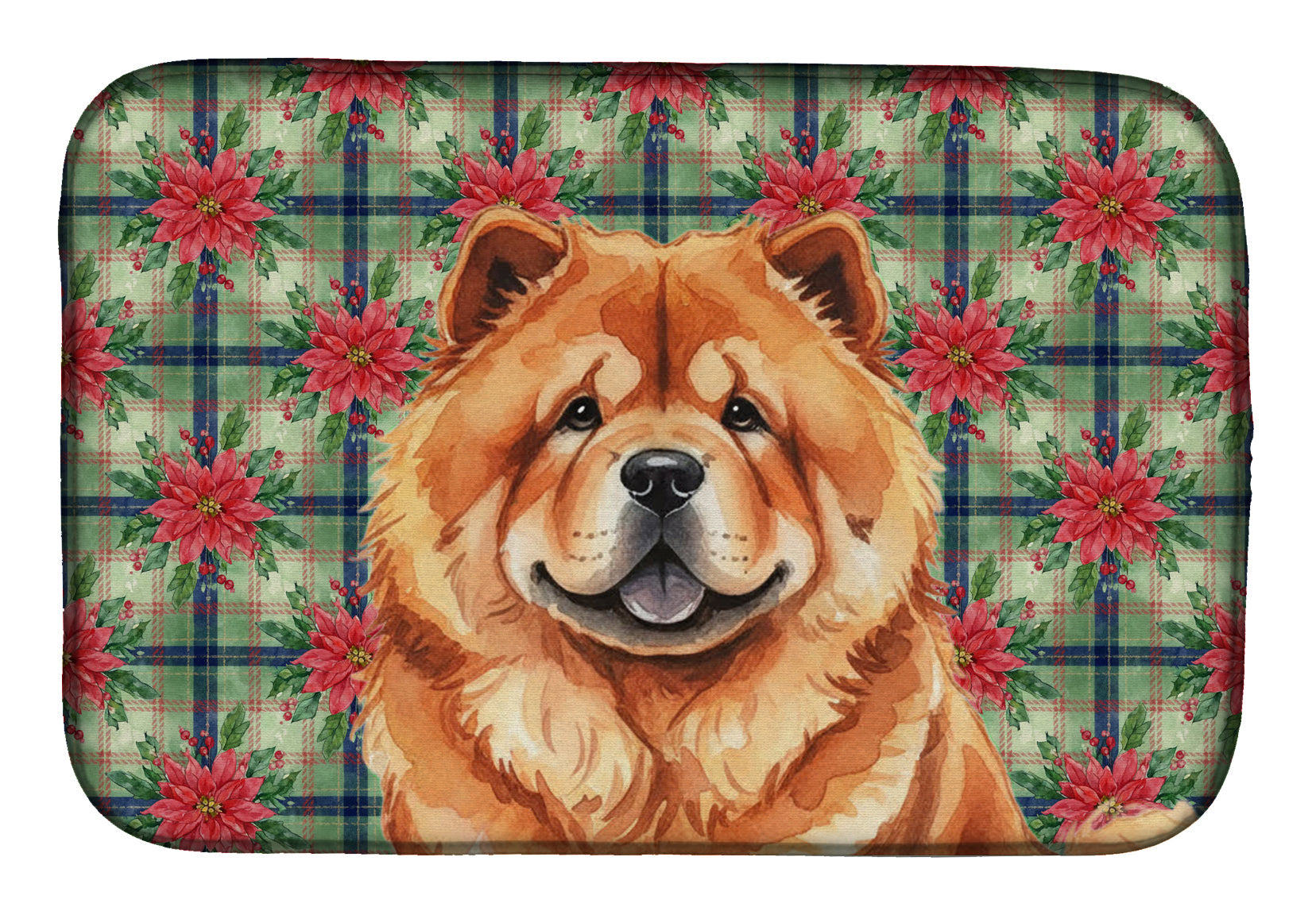 Red Chow Chow Christmas PoinsettIas Dish Drying Mat Absorbent Dish Drying Mat Pad for Kitchen Counter Dish Drainer Mat for Countertop, 14 x 21", Multicolor