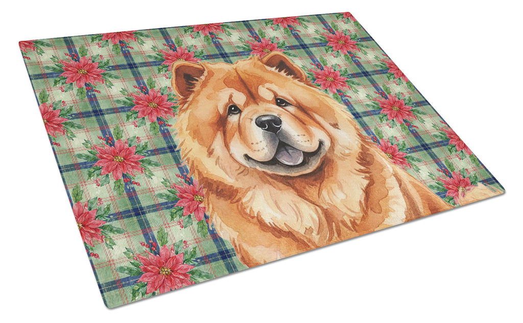 Red Chow Chow Christmas PoinsettIas Cutting Board Tempered Glass Kitchen Cutting Surface, Heat Resistant Chopping, Non-Slip Feet, Food Prep & Serving