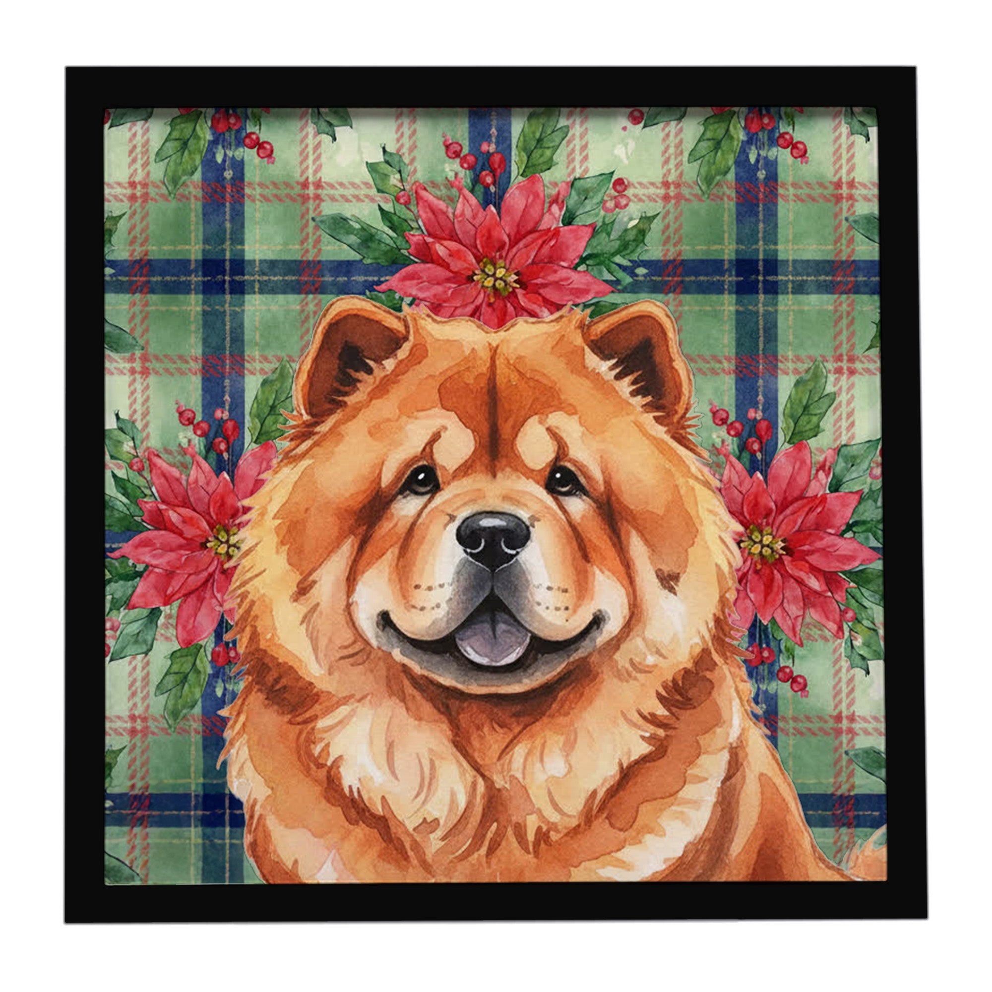 Red Chow Chow Christmas PoinsettIas Framed Metal Print Bathroom, Kitchen, Office, Home Decor Wall Art Ready to Hang, Square, 8X8