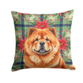 Red Chow Chow Christmas PoinsettIas Decorative Throw Pillow 14x14 Indoor Outdoor Accent Cushion, Fabric Cover with Insert for Sofa, Bed, Porch & Living Room
