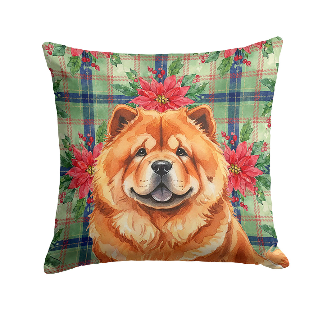 Red Chow Chow Christmas PoinsettIas Decorative Throw Pillow 18x18 Indoor Outdoor Accent Cushion, Fabric Cover with Insert for Sofa, Bed, Porch & Living Room