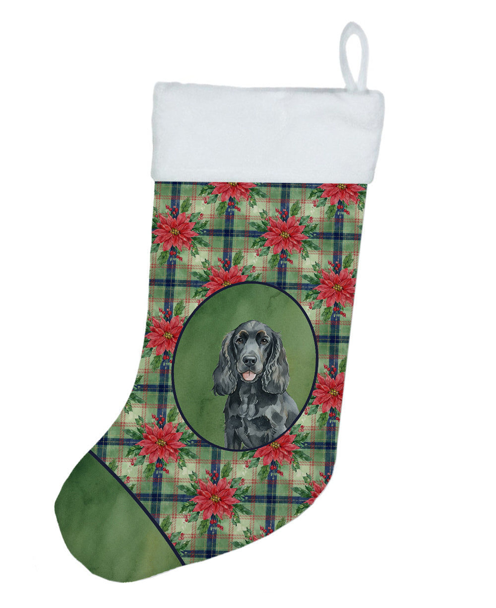 Black Cocker Spaniel Christmas PoinsettIas Holiday Stocking Double-Sided Print, Polyester Suede,11x18, Made in USA