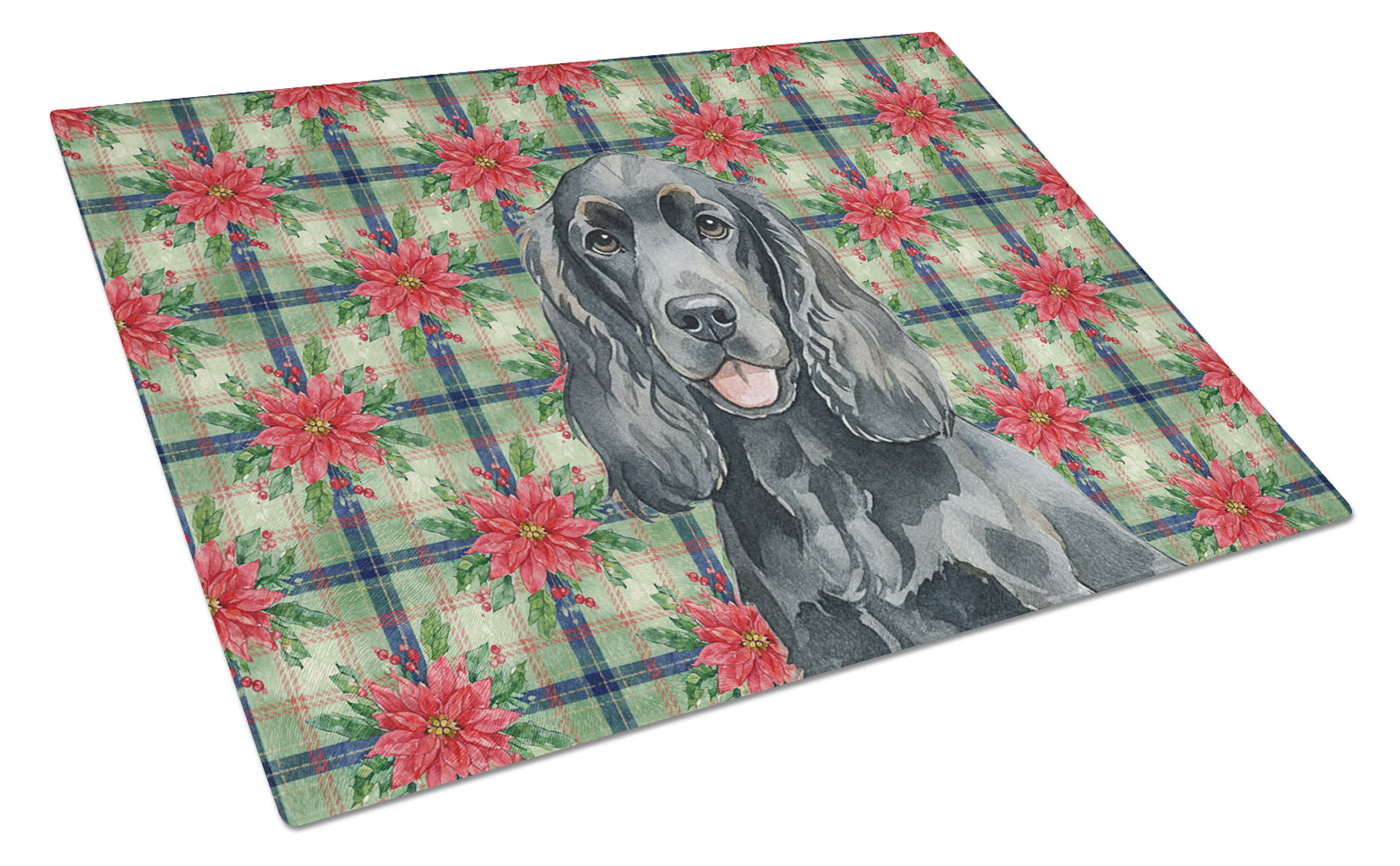 Black Cocker Spaniel Christmas PoinsettIas Cutting Board Tempered Glass Kitchen Cutting Surface, Heat Resistant Chopping, Non-Slip Feet, Food Prep & Serving