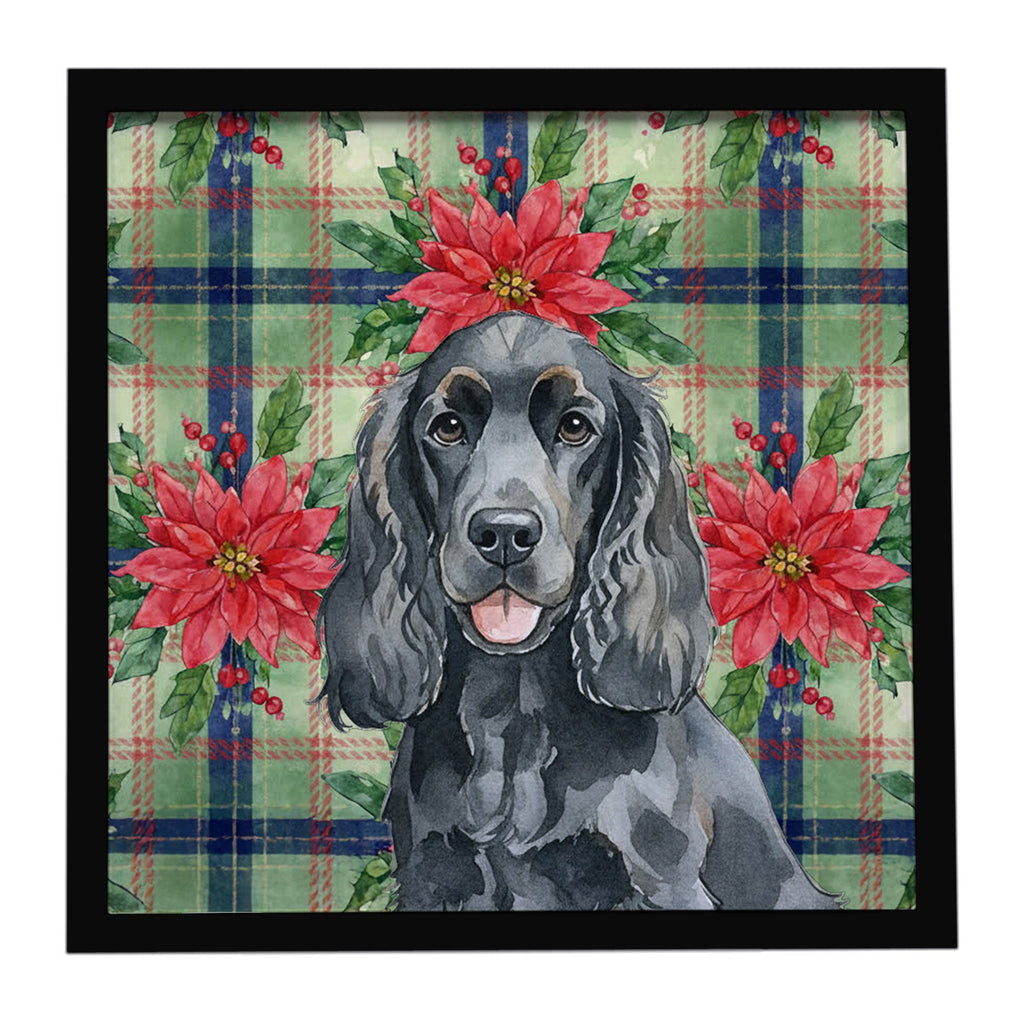 Black Cocker Spaniel Christmas PoinsettIas Framed Metal Print Bathroom, Kitchen, Office, Home Decor Wall Art Ready to Hang, Square, 8X8