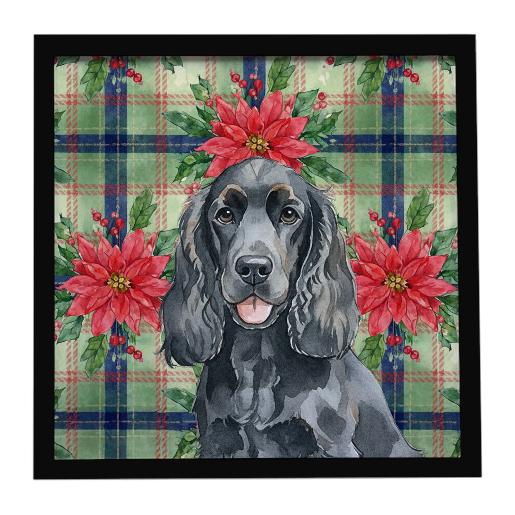 Black Cocker Spaniel Christmas PoinsettIas Framed Metal Print Bathroom, Kitchen, Office, Home Decor Wall Art Ready to Hang, Square, 8X8