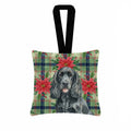 Black Cocker Spaniel Christmas PoinsettIas Hanging Square Fabric Ornament 3.5 � 3.5 Decorative Door-Knob & Tree Hanger, Soft Fabric