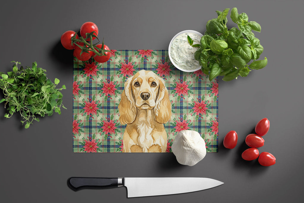 Buff Cocker Spaniel Christmas PoinsettIas Cutting Board Tempered Glass Kitchen Cutting Surface, Heat Resistant Chopping, Non-Slip Feet, Food Prep & Serving