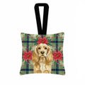 Buff Cocker Spaniel Christmas PoinsettIas Hanging Square Fabric Ornament 3.5 � 3.5 Decorative Door-Knob & Tree Hanger, Soft Fabric