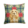Buff Cocker Spaniel Christmas PoinsettIas Decorative Throw Pillow 14x14 Indoor Outdoor Accent Cushion, Fabric Cover with Insert for Sofa, Bed, Porch & Living Room