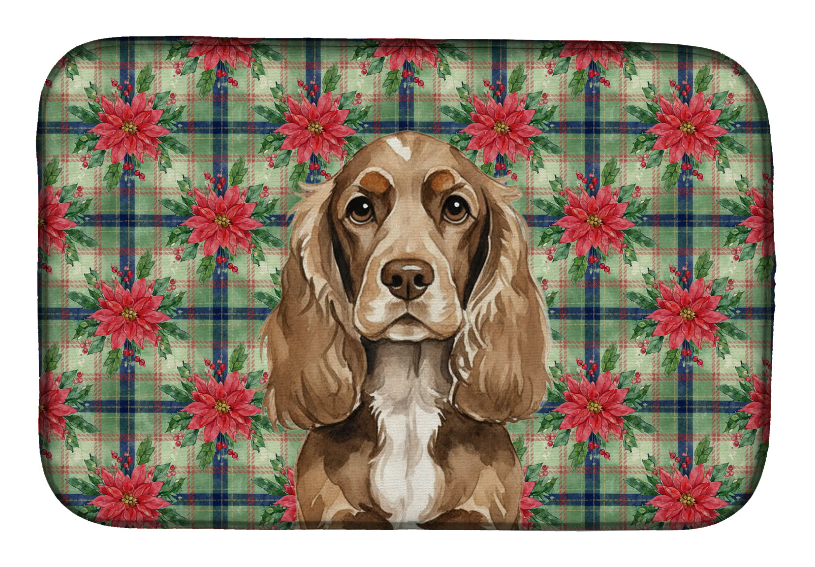 Chocolate Cocker Spaniel Christmas PoinsettIas Dish Drying Mat Absorbent Dish Drying Mat Pad for Kitchen Counter Dish Drainer Mat for Countertop, 14 x 21", Multicolor