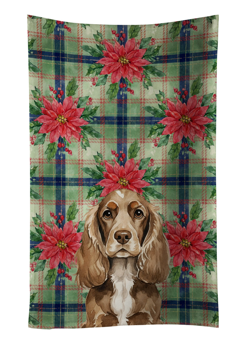 Chocolate Cocker Spaniel Christmas PoinsettIas Kitchen Towel Velour Plush Front and Cotton Loop Back Machine Washable