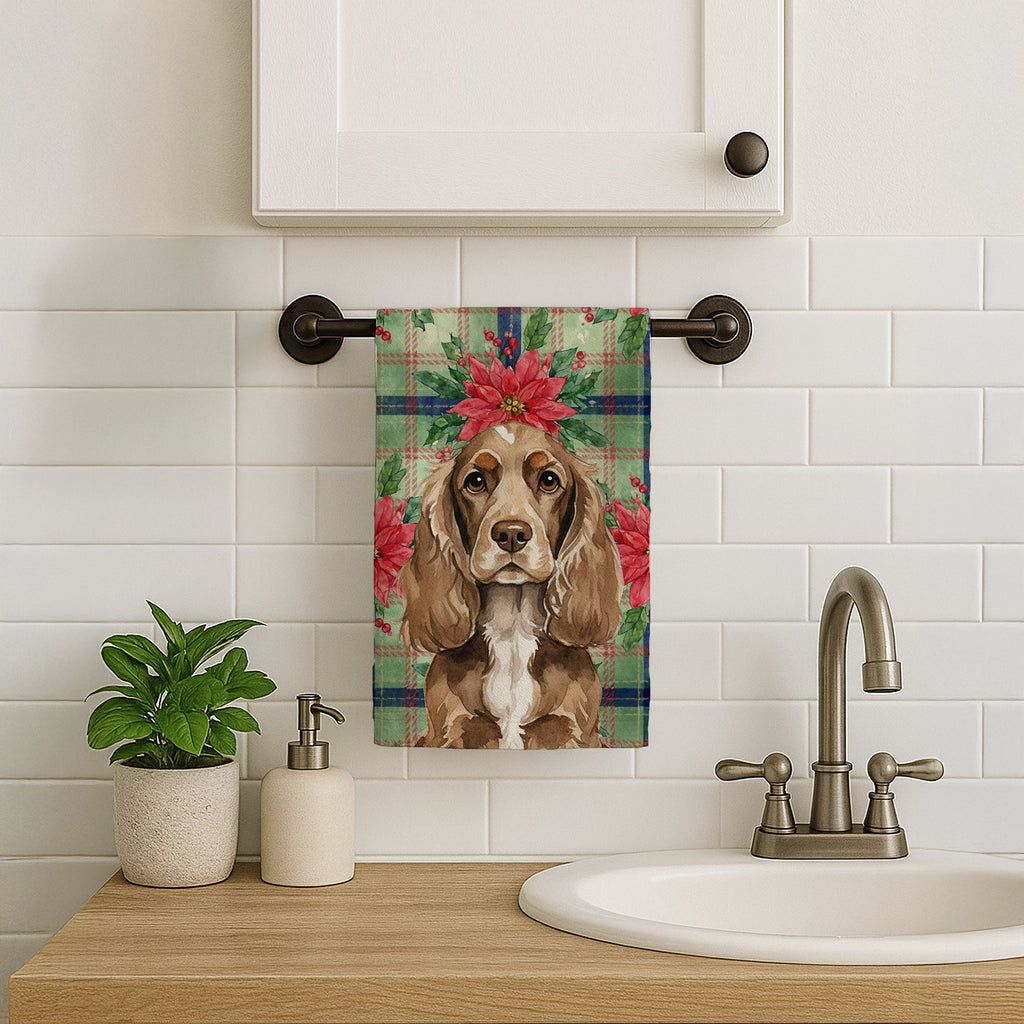 Chocolate Cocker Spaniel Christmas PoinsettIas Kitchen Towel Velour Plush Front and Cotton Loop Back Machine Washable