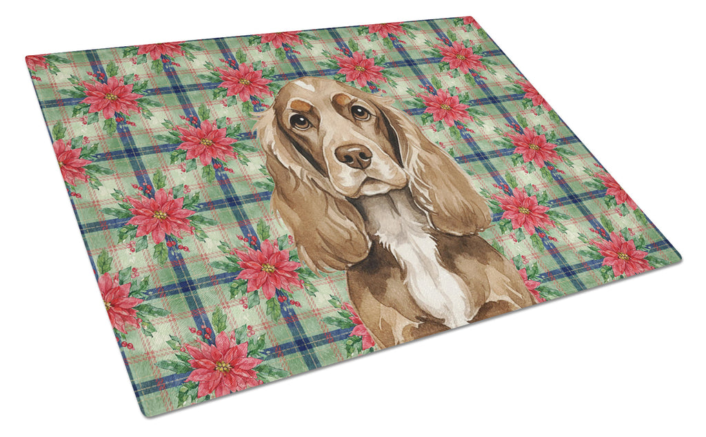 Chocolate Cocker Spaniel Christmas PoinsettIas Cutting Board Tempered Glass Kitchen Cutting Surface, Heat Resistant Chopping, Non-Slip Feet, Food Prep & Serving
