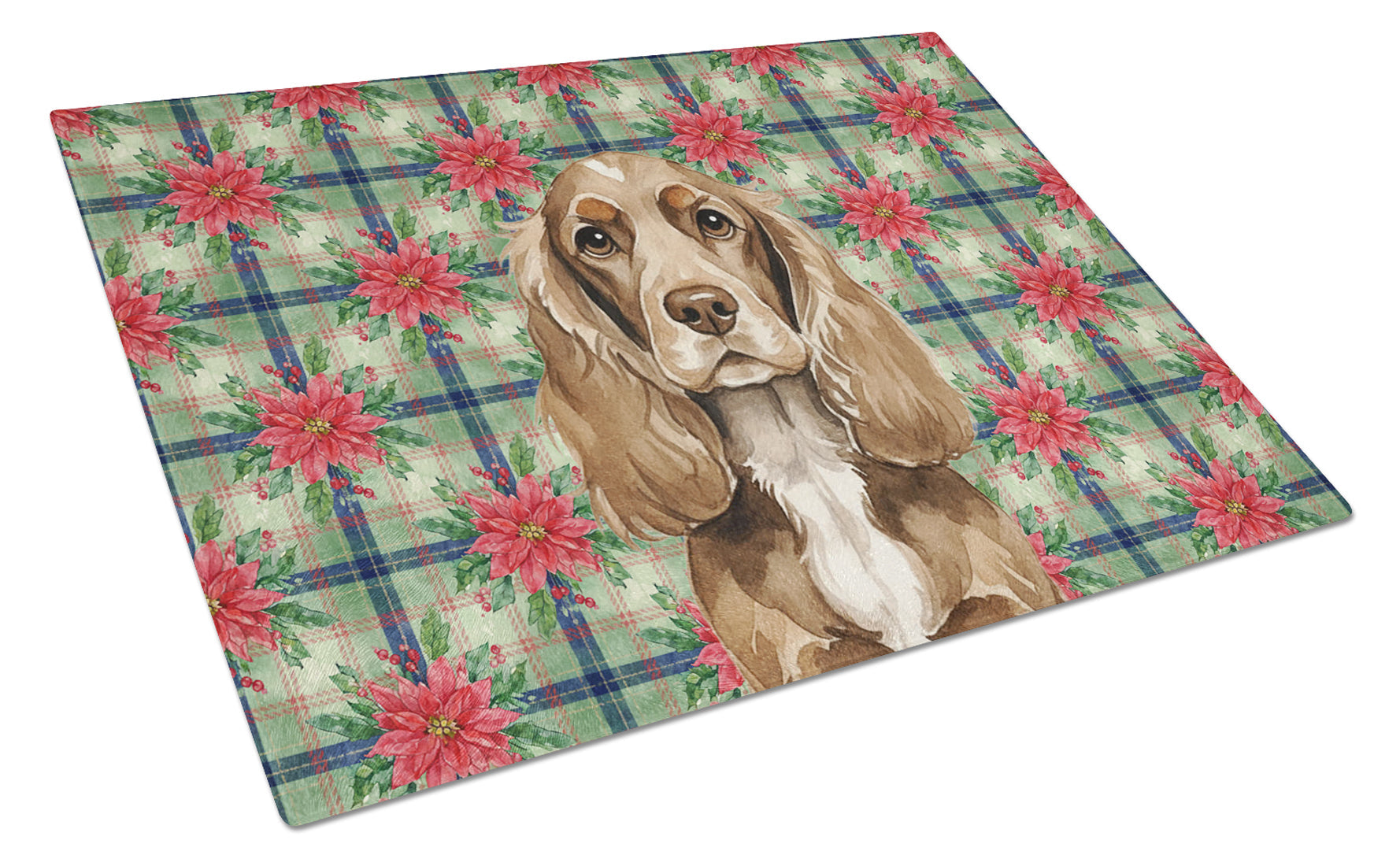 Chocolate Cocker Spaniel Christmas PoinsettIas Cutting Board Tempered Glass Kitchen Cutting Surface, Heat Resistant Chopping, Non-Slip Feet, Food Prep & Serving