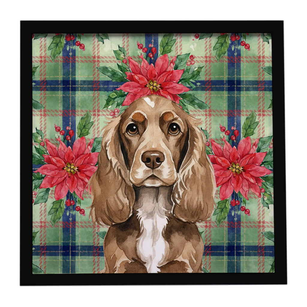 Chocolate Cocker Spaniel Christmas PoinsettIas Framed Metal Print Bathroom, Kitchen, Office, Home Decor Wall Art Ready to Hang, Square, 8X8