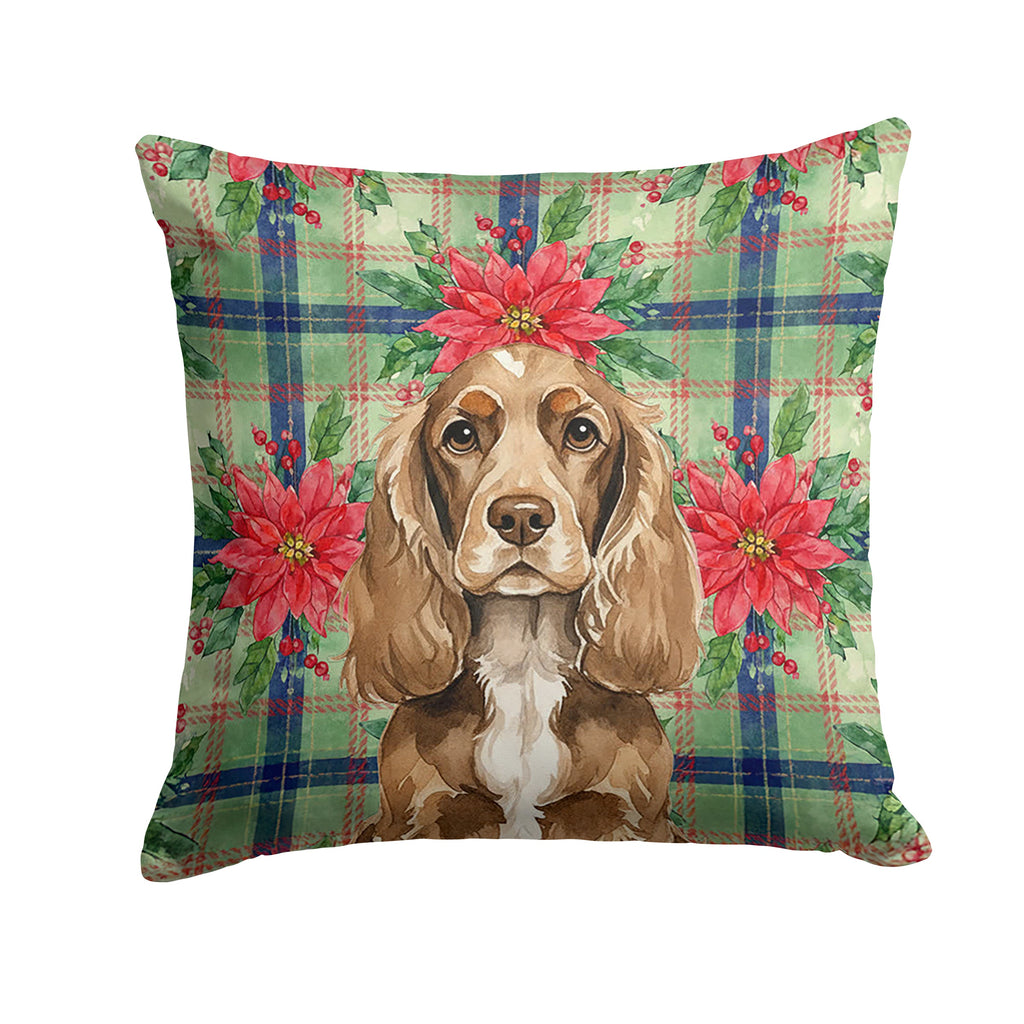 Chocolate Cocker Spaniel Christmas PoinsettIas Decorative Throw Pillow 18x18 Indoor Outdoor Accent Cushion, Fabric Cover with Insert for Sofa, Bed, Porch & Living Room