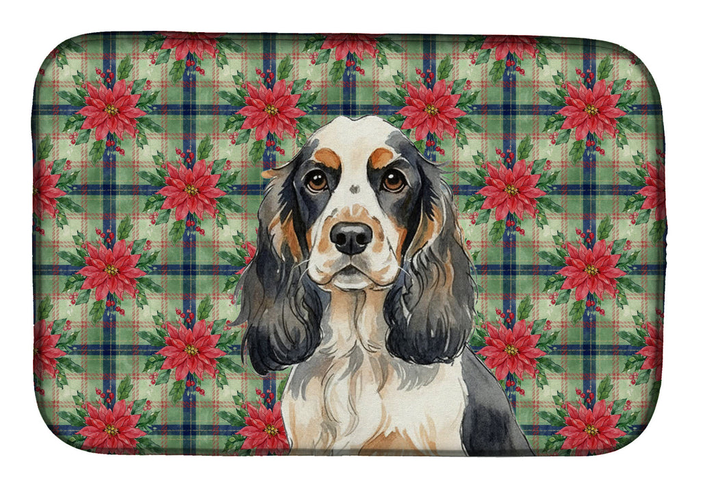 Parti Cocker Spaniel Christmas PoinsettIas Dish Drying Mat Absorbent Dish Drying Mat Pad for Kitchen Counter Dish Drainer Mat for Countertop, 14 x 21", Multicolor