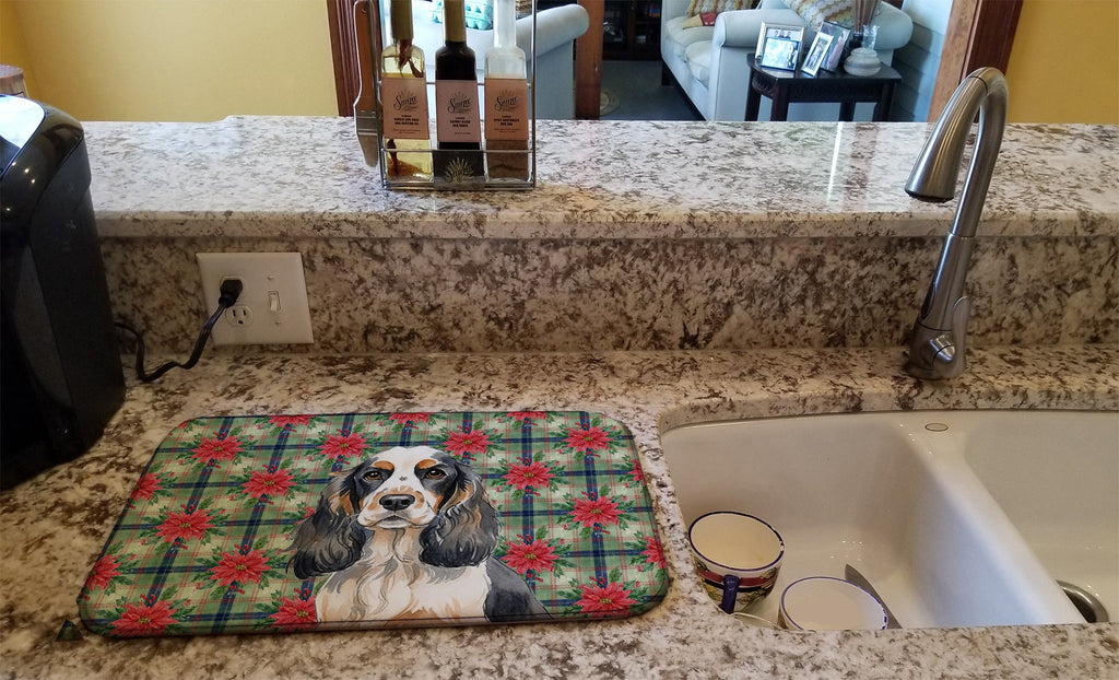 Parti Cocker Spaniel Christmas PoinsettIas Dish Drying Mat Absorbent Dish Drying Mat Pad for Kitchen Counter Dish Drainer Mat for Countertop, 14 x 21", Multicolor