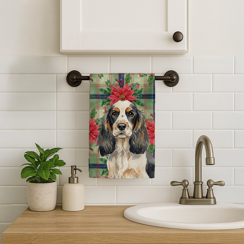 Parti Cocker Spaniel Christmas PoinsettIas Kitchen Towel Velour Plush Front and Cotton Loop Back Machine Washable
