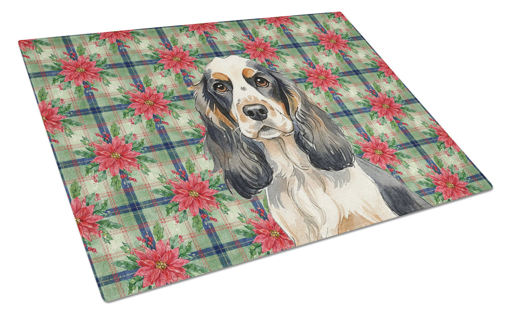 Parti Cocker Spaniel Christmas PoinsettIas Cutting Board Tempered Glass Kitchen Cutting Surface, Heat Resistant Chopping, Non-Slip Feet, Food Prep & Serving