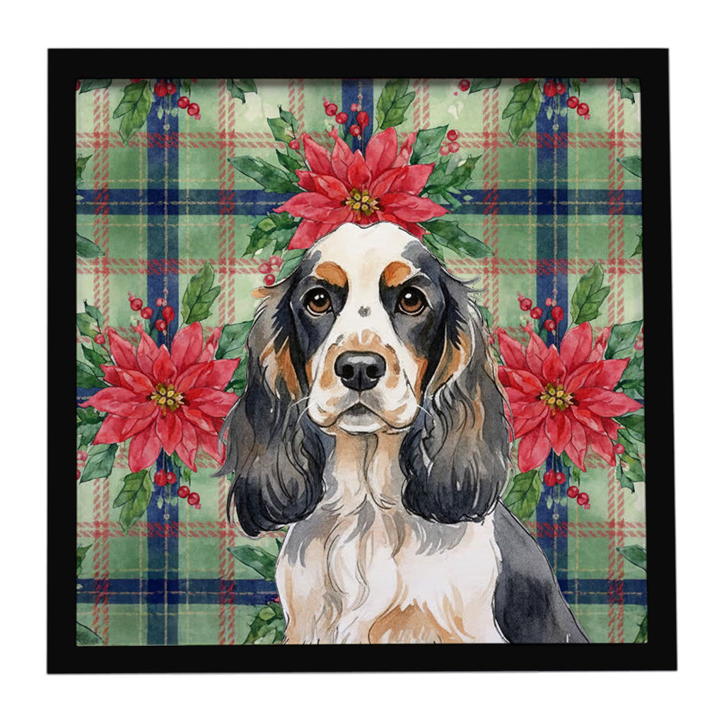 Parti Cocker Spaniel Christmas PoinsettIas Framed Metal Print Bathroom, Kitchen, Office, Home Decor Wall Art Ready to Hang, Square, 8X8