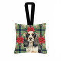 Parti Cocker Spaniel Christmas PoinsettIas Hanging Square Fabric Ornament 3.5 � 3.5 Decorative Door-Knob & Tree Hanger, Soft Fabric