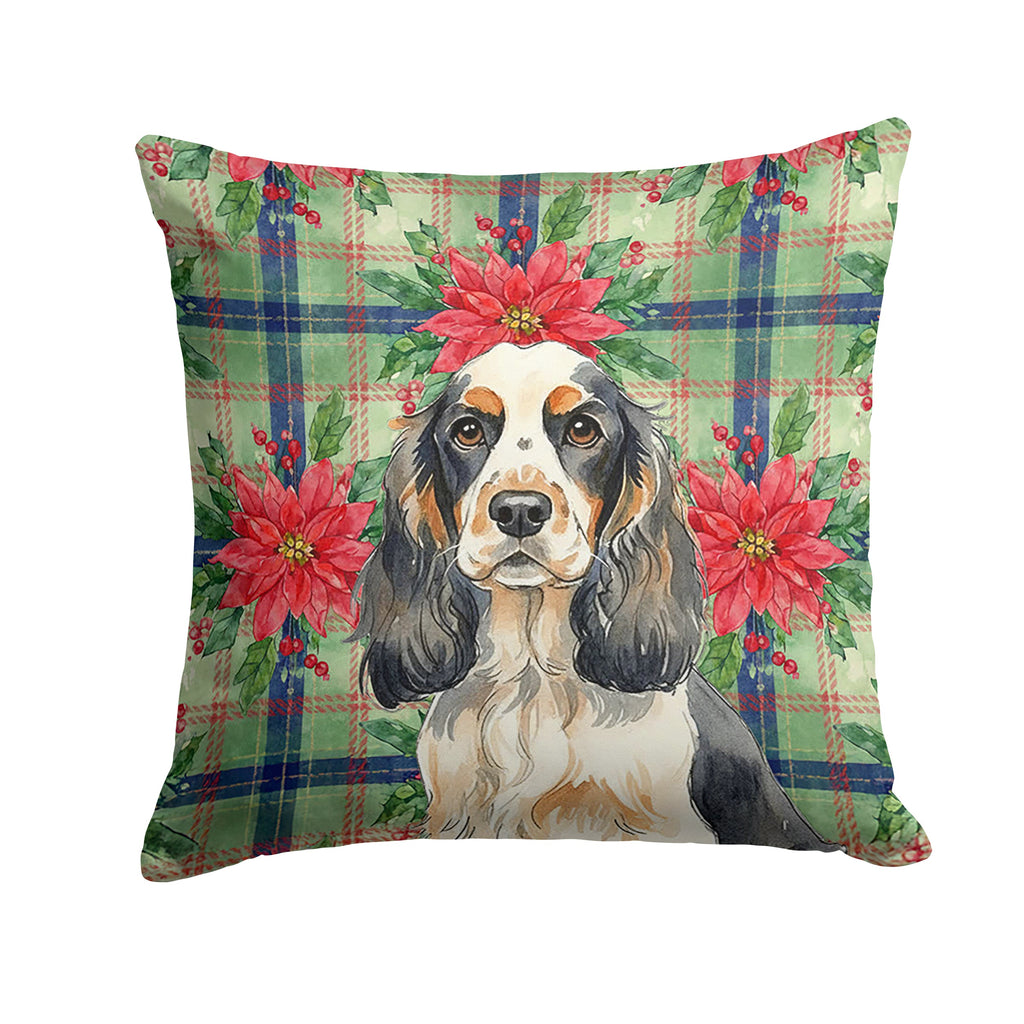 Parti Cocker Spaniel Christmas PoinsettIas Decorative Throw Pillow 14x14 Indoor Outdoor Accent Cushion, Fabric Cover with Insert for Sofa, Bed, Porch & Living Room