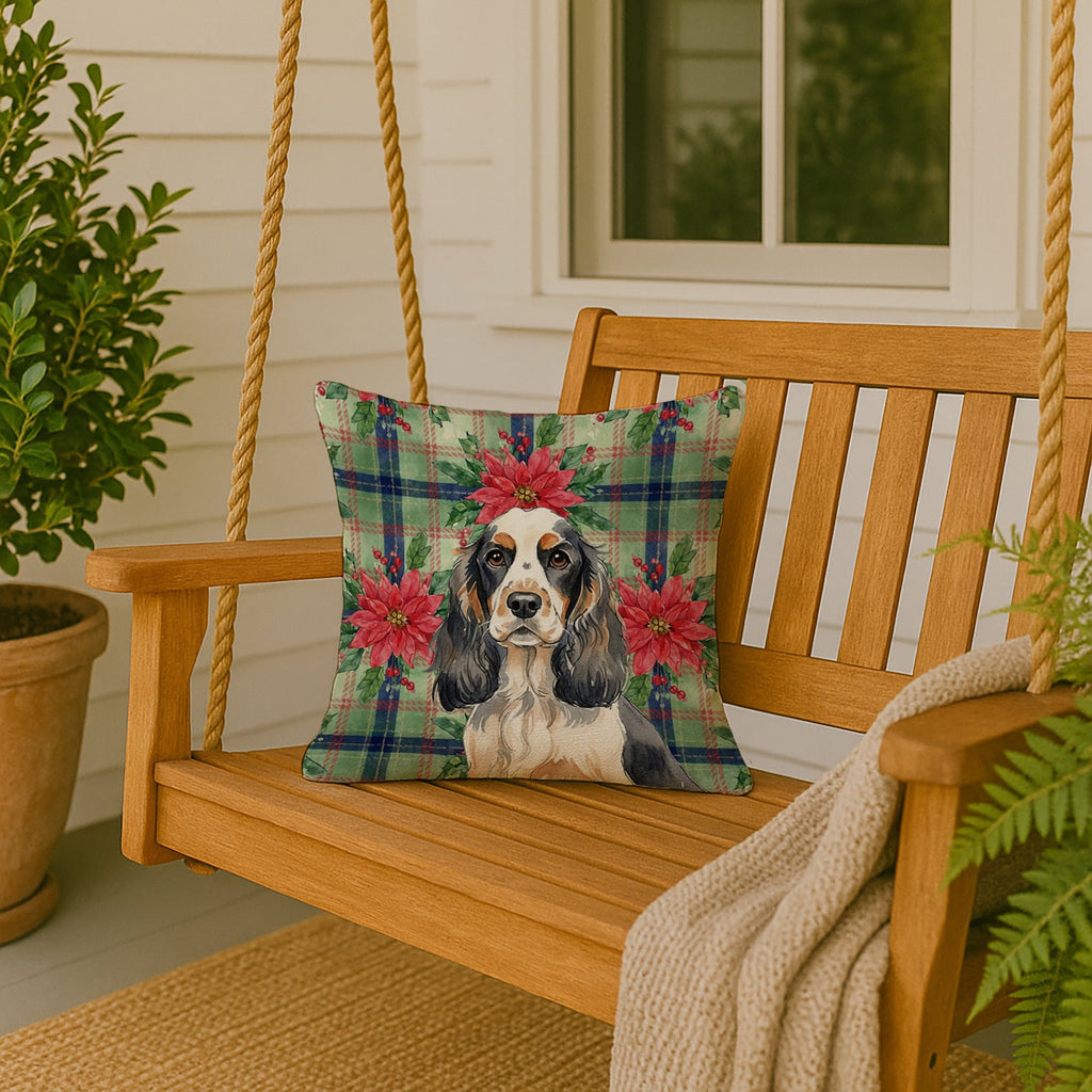 Parti Cocker Spaniel Christmas PoinsettIas Decorative Throw Pillow 18x18 Indoor Outdoor Accent Cushion, Fabric Cover with Insert for Sofa, Bed, Porch & Living Room