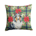 Blue Merle Collie Christmas PoinsettIas Decorative Throw Pillow 14x14 Indoor Outdoor Accent Cushion, Fabric Cover with Insert for Sofa, Bed, Porch & Living Room