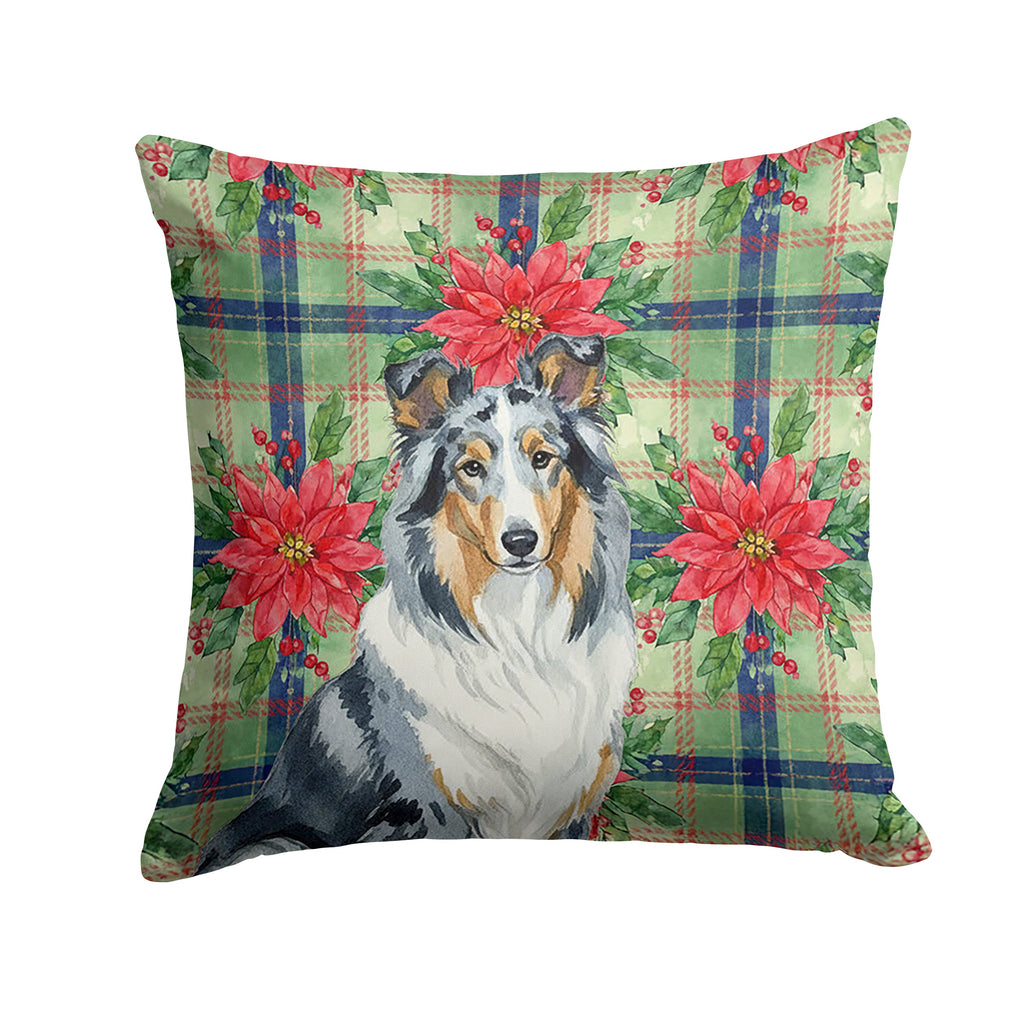 Blue Merle Collie Christmas PoinsettIas Decorative Throw Pillow 18x18 Indoor Outdoor Accent Cushion, Fabric Cover with Insert for Sofa, Bed, Porch & Living Room