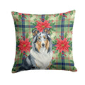 Blue Merle Collie Christmas PoinsettIas Decorative Throw Pillow 18x18 Indoor Outdoor Accent Cushion, Fabric Cover with Insert for Sofa, Bed, Porch & Living Room