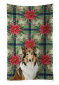 Sable Collie Christmas PoinsettIas Kitchen Towel Velour Plush Front and Cotton Loop Back Machine Washable