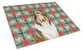 Sable Collie Christmas PoinsettIas Cutting Board Tempered Glass Kitchen Cutting Surface, Heat Resistant Chopping, Non-Slip Feet, Food Prep & Serving