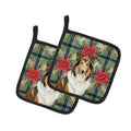 Sable Collie Christmas PoinsettIas Pot Holder Set of 2 Heat Resistant Quilted Hot Pads 7.5 x 7.5 Inch, Insulated Kitchen Trivets for Cooking & Baking
