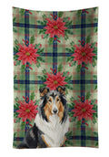 Tricolor Collie Christmas PoinsettIas Kitchen Towel Velour Plush Front and Cotton Loop Back Machine Washable