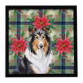 Tricolor Collie Christmas PoinsettIas Framed Metal Print Bathroom, Kitchen, Office, Home Decor Wall Art Ready to Hang, Square, 8X8