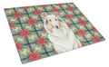 White Collie Christmas PoinsettIas Cutting Board Tempered Glass Kitchen Cutting Surface, Heat Resistant Chopping, Non-Slip Feet, Food Prep & Serving