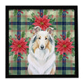 White Collie Christmas PoinsettIas Framed Metal Print Bathroom, Kitchen, Office, Home Decor Wall Art Ready to Hang, Square, 8X8