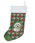 Coton de Tulear Christmas PoinsettIas Holiday Stocking Double-Sided Print, Polyester Suede,11x18, Made in USA