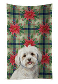 Coton de Tulear Christmas PoinsettIas Kitchen Towel Velour Plush Front and Cotton Loop Back Machine Washable