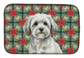White with Gray Coton de Tulear Christmas PoinsettIas Dish Drying Mat Absorbent Dish Drying Mat Pad for Kitchen Counter Dish Drainer Mat for Countertop, 14 x 21", Multicolor