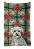 White with Gray Coton de Tulear Christmas PoinsettIas Kitchen Towel Velour Plush Front and Cotton Loop Back Machine Washable